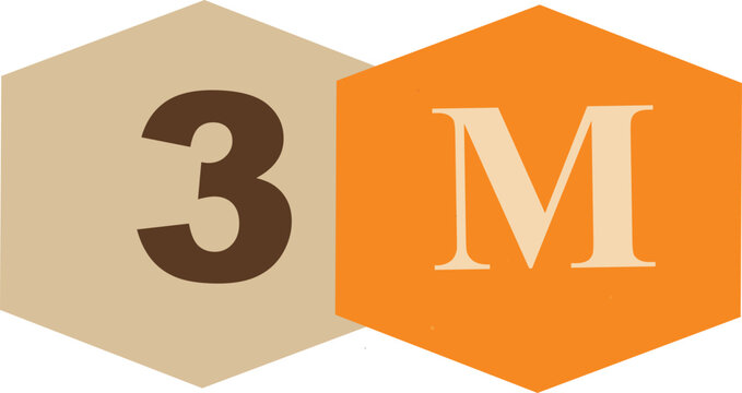 Hexagonal badge with numbers and letters 3m design Vector
