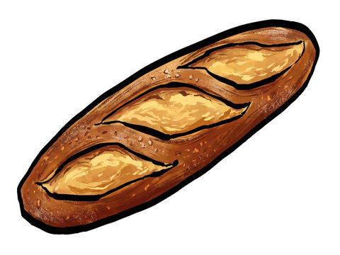 Hand Drawn French Bread in Brush Style	 / バゲットのイラスト （筆タッチ・一枚） シンプル
