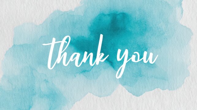 Minimalist watercolor illustration featuring a vibrant blue background with the handwritten text "Thank You" in elegant white script