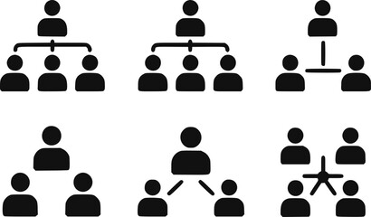 企業の階層構造とチーム構造を表す白黒の組織図のコレクション © Rifat