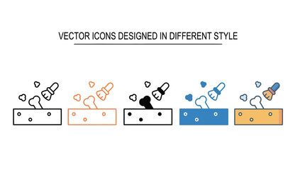Obraz premium Archaeology excavation site line icon set with dinosaur bones and brush