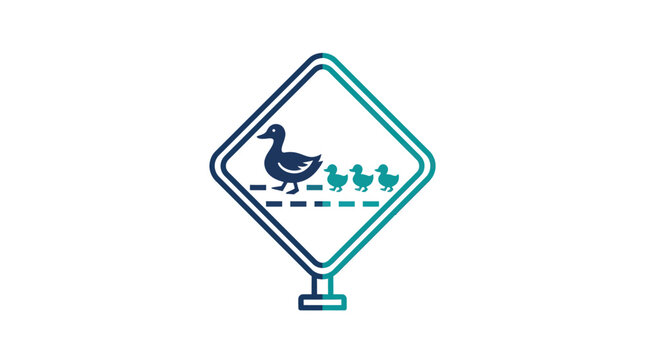 Road sign with duck and ducklings.