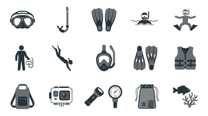 Scuba diving equipment icons set. © Indah