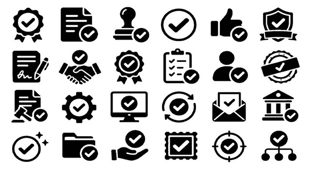 Quality Assurance and Certification Line Icon Set, Editable Stroke Vector Illustration