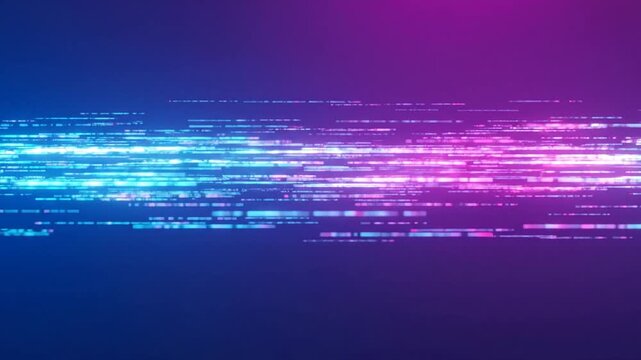 Abstract digital data stream with blue and pink neon light lines.