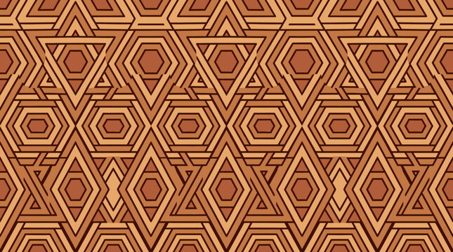 Seamless brown geometric pattern with hexagonal star shapes.
