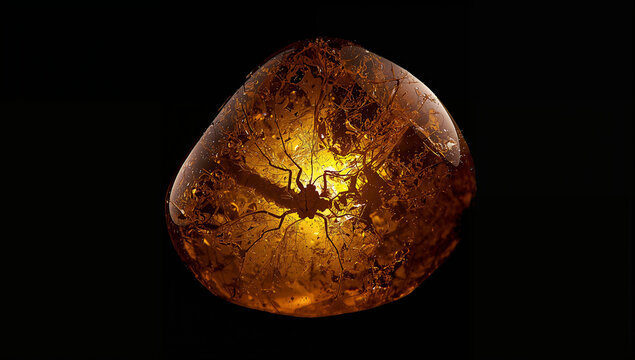 数千万年の時を超えて黄金の樹脂に閉じ込められた、太古の昆虫化石入り琥珀