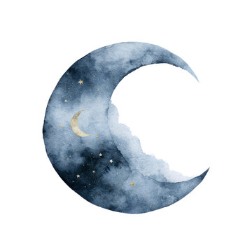 Watercolor Illustration of a Crescent Moon