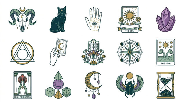 Mystical Tarot and Occult Symbols Collection.
