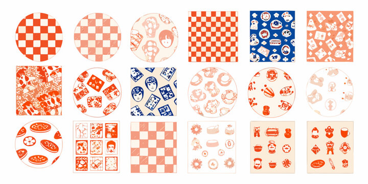 retro fast food patterns on white background checkerboard diner branding illustration vector design icon logo menu restaurant