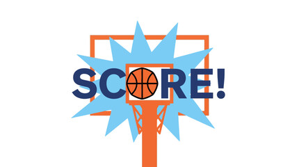 A basketball goes through a hoop with SCORE written on a backboard in a Sports illustration. © Fendi