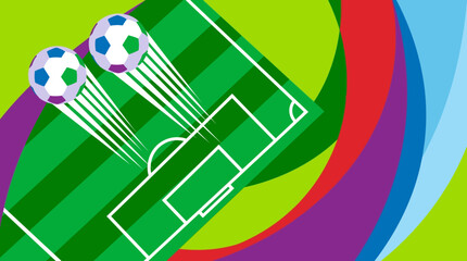 The dynamic illustration depicts a soccer field with two balls in motion outdoors. © Fendi
