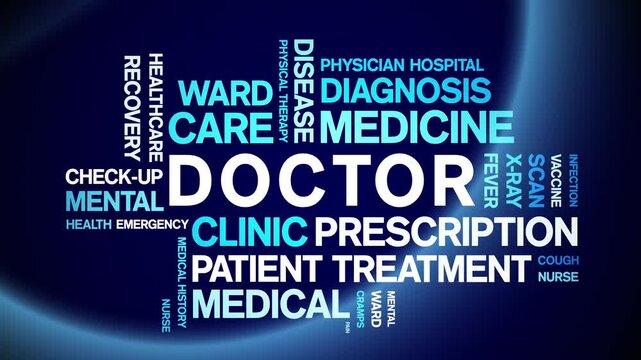 Doctor animated word cloud-text design animation tag kinetic typography seamless loop.