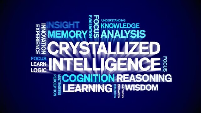 Crystallized intelligence animated word cloud-text design animation tag kinetic typography seamless loop.