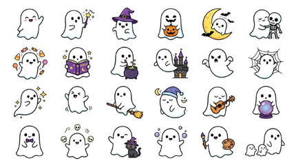 Fototapeta premium Premium Halloween Ghost Mega Sticker Pack | 24 Cute Spooky Vector Characters