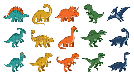 Obraz premium Cute Cartoon Dinosaurs Set - Flat Vector Illustration for Kids