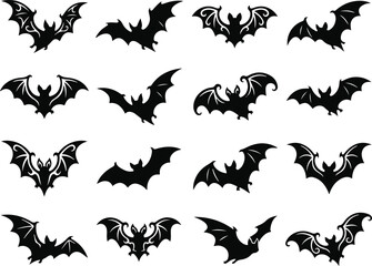 Obraz premium Black silhouette bat collection for halloween designs and gothic graphics