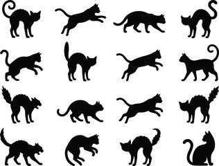 Fototapeta premium Black cat silhouettes collection diverse poses and activities