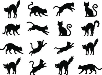 Obraz premium Black cat silhouettes collection diverse poses for halloween and design projects