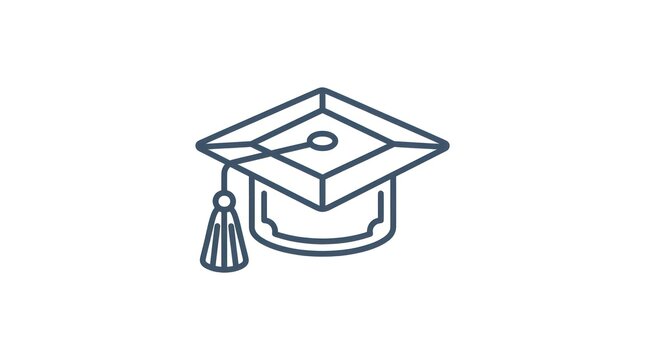 Minimalist line art illustration of a graduation cap with a tassel, symbolizing academic success