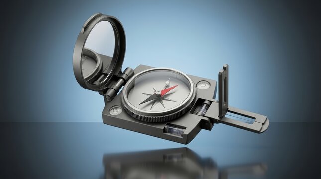 Geological compass 3D render field orientation instrument designed for geological mapping and directional analysis