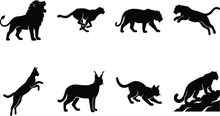 Collection of big wild cats and feline black silhouettes vector icons isolated on a clean white backgroundPrint © Ershad