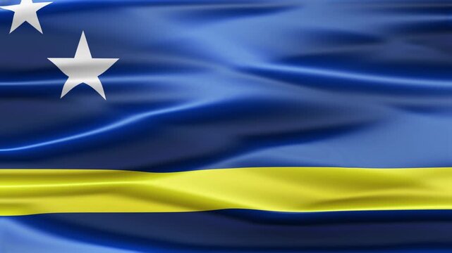 Cura&ccedil;ao highly detailed national flag waving in the wind close up view slow motion with alpha channel