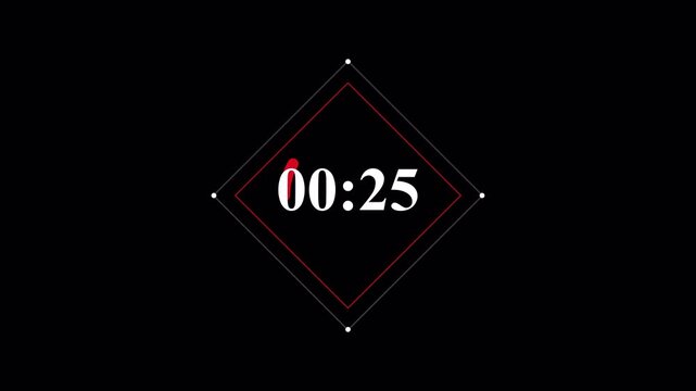 5 Minute Timer Animation - Diamond Shape Frame Arc Dark Background 4K Motion Graphic