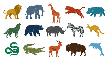 Obraz premium Flat Vector Icons Set of Wild Animals