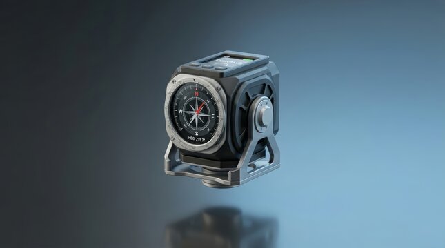 Digital compass 3D render electronic directional instrument designed for navigation support and orientation verification