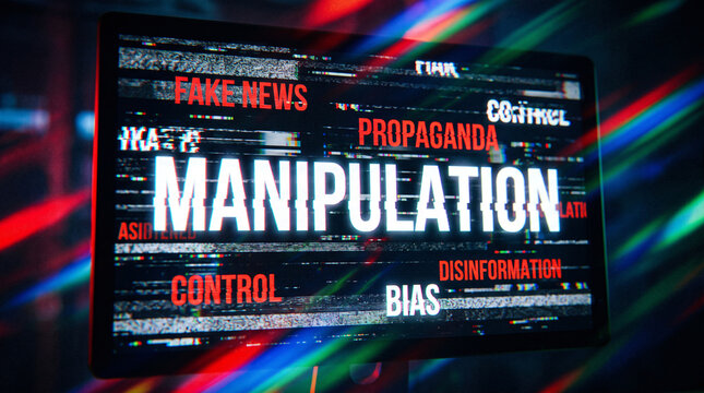 Deep fake concept with words related to manipulation and disinformation