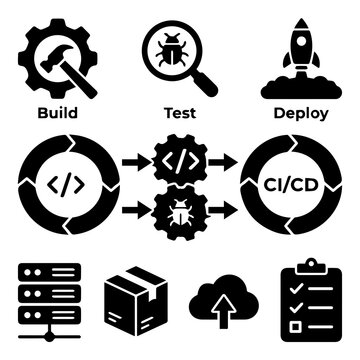 Software development lifecycle dev ops icons with software development shipping