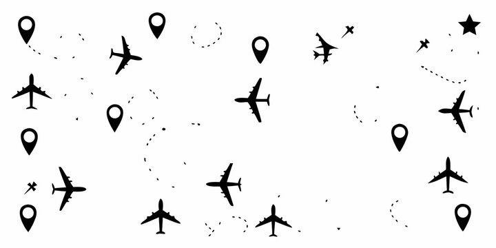 aviation route map with airplane silhouettes and location markers travel transportation navigation flight journey itinerary path waypoints
