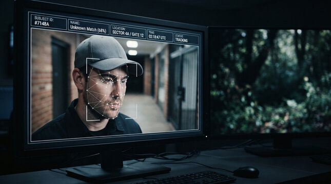 Computer screen displaying deep fake video editing with man in cap on monitor