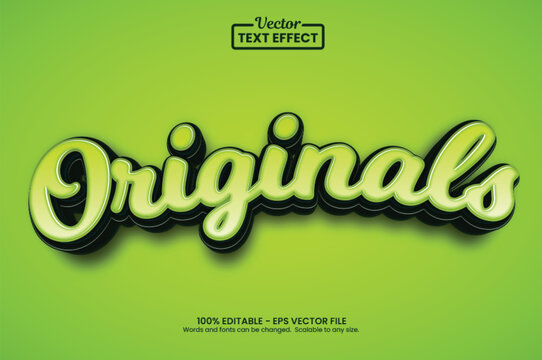 Originals text effect, editable script font style with light green 3d word on green background vector illustration