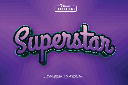 Superstar text effect, editable script font style with purple gradient word on starburst geometric background vector illustration