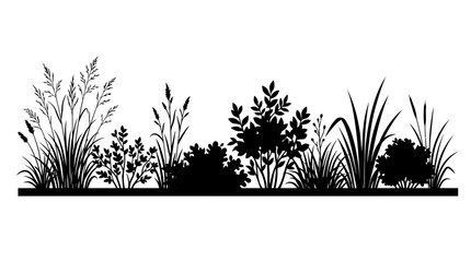 CAD tree lines Tree Black tree silhouette Black silhouette plants, grass and foliage border, vector botanical elements, landscape design Vector © MstShopna