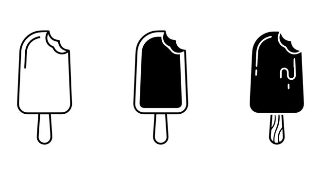 Bitten Ice Cream Popsicle Icons, Frozen Dessert Vector Set, Sweet Treat Graphics