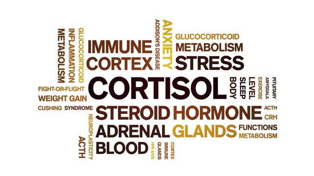 Cortisol animated word cloud-text design animation tag kinetic typography seamless loop.