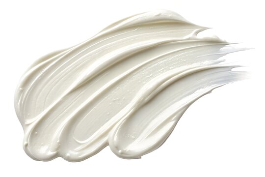 Thick white cosmetic cream smear captured in a high resolution macro shot showing smooth glossy textures and elegant ripples isolated on a clean white studio background