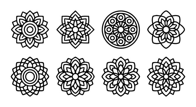 Geometric Mandala Icons, Intricate Floral Ornaments, Decorative Circular Patterns, Vector Art Collection
