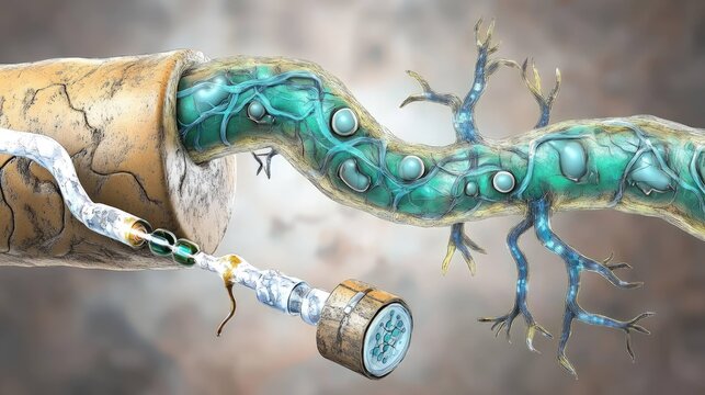 Abstract biological nerve cell network detail medical illustration conceptual art