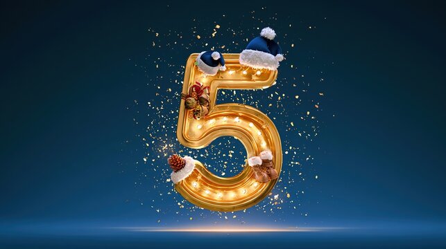 numerals. Festive golden numerals surrounded by holiday decorations, evoking a celebratory and joyful atmosphere. event programs.