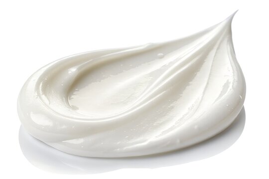 Smooth white cosmetic cream smear with a glossy texture isolated on a clean white background for skincare product advertising and beauty industry professional marketing use