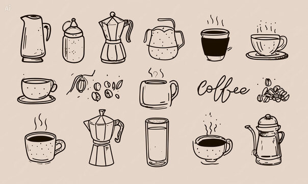 Bistro coffee shop doodle icons 