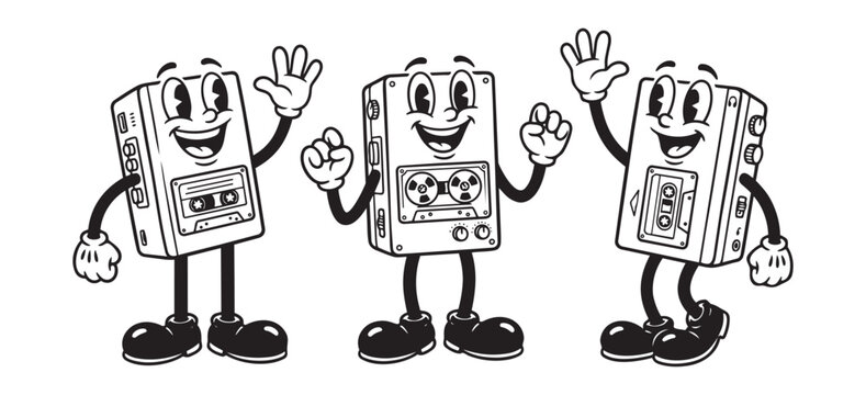 Cassette Player Walkman Audio Retro Cartoon Mascot