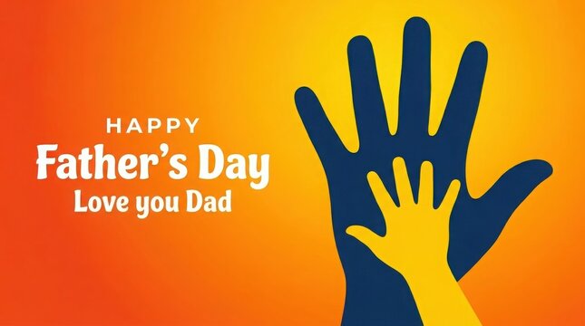 Happy fathers day greeting card with adult and child hand