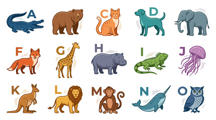 Obraz premium ABC Alphabet Animals Collection for Kids Education, Cute Flat Design