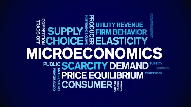 Microeconomics animated word cloud-text design animation tag kinetic typography seamless loop.