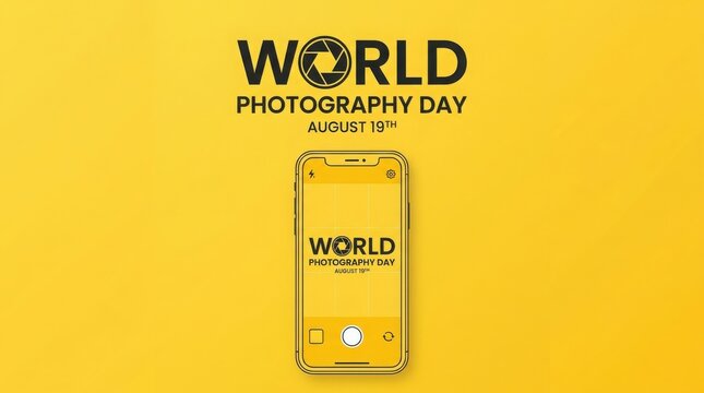 World photography day celebration graphic with smartphone interface